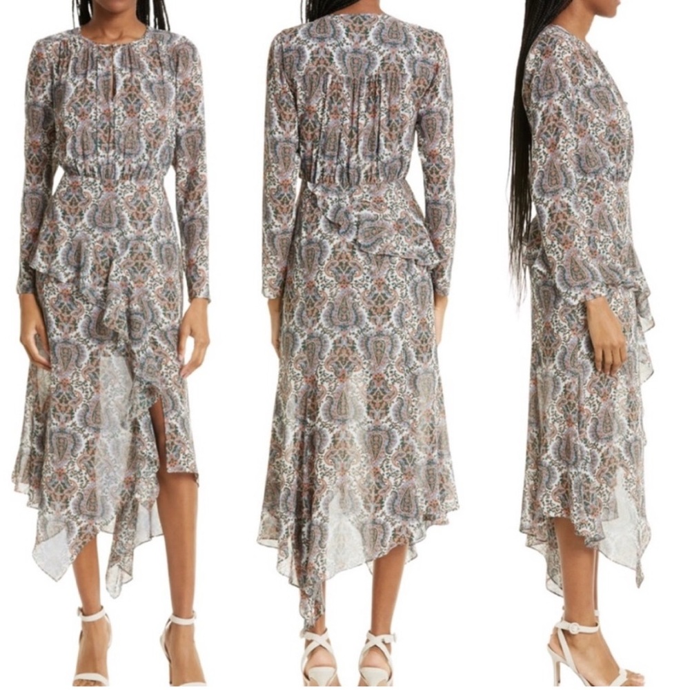 VERONICA BEARD Suzan Long Sleeve
Handkerchief Hem Paisley Dress
Size: 8